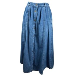 VTG Button Front Denim Maxi Skirt sz 10 elastic waist pockets Y2K Modest Flaw